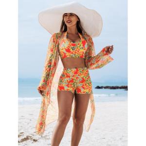 茗漪新款高端欧美时尚性感女士三件套比基尼BIKINI多色印花女泳衣
