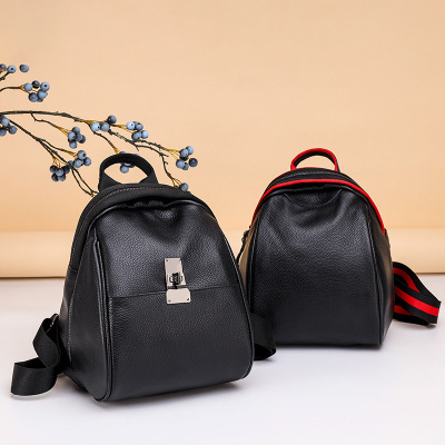 顺丰配送-真皮双肩包女2021新款简约复古牛皮背包时尚简约女士软皮旅行背包SO214054R