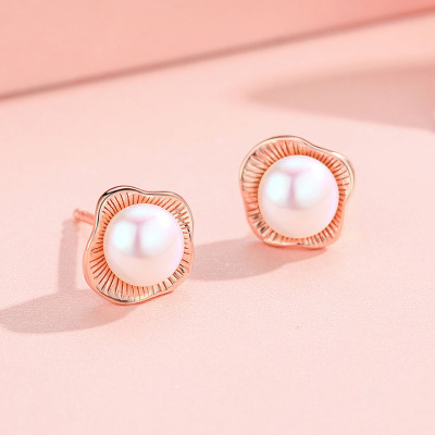 佰色传情纯银高级感耳环女气质网红淡水珍珠耳坠新款潮花朵耳钉