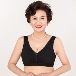 妈妈内衣文胸中老年纯棉胸罩薄款背心聚拢无钢圈老人大码前扣文胸