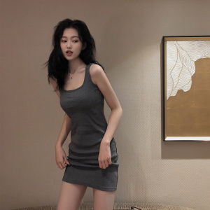 螺纹背心裙女夏季吊带裙收腰修身显瘦短裙子辣妹包臀连衣裙女