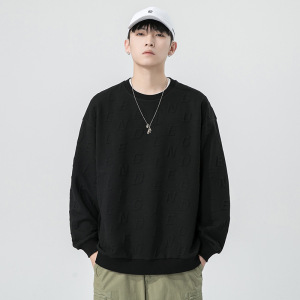 男士卫衣春秋季新款韩版潮牌套头提花纯色百搭打底衫休闲男装