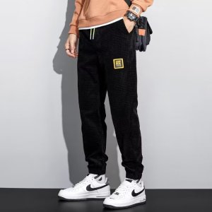 玉米粒灯芯绒休闲裤男士秋冬季新款抗皱耐磨时尚潮流束脚哈伦长裤