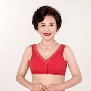 妈妈内衣文胸中老年纯棉胸罩薄款背心聚拢无钢圈老码前扣文胸