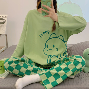新款睡衣女秋冬季棉质长袖少女韩版卡通宽松休闲家居服套装可外穿