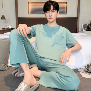 莫代尔睡衣男夏季短袖长裤家居服青少年卡通可外穿休闲加大码套装