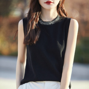 优雅镶钻针织吊带背心女24春季薄款无袖上衣针织衫西装内搭打底衫