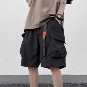 夏季松紧腰带工装短裤男士痞帅复古美式机能风休闲宽松五分裤