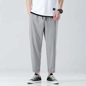 夏季薄款男士九分裤潮流小脚裤哈伦裤宽松裤子男