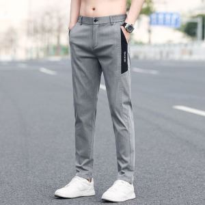 休闲长裤男士简约高级感拼色个性潮流修身型直筒商务长裤