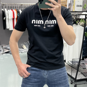 T恤短袖男装夏季新款立体字母半袖体恤修身圆领衣服T恤简约丝光棉