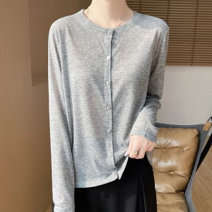 25春夏女装新款圆领薄款空调衫针织长袖开衫短款简约百搭上衣外套