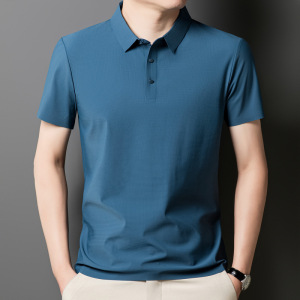 男装夏季新款无痕冰丝短袖T恤男polo衫男士商务休闲翻领纯色上衣