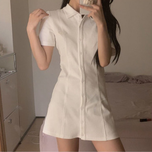 纯欲风韩系Polo领连衣裙女装夏季新款设计感收腰a字T恤裙短裙