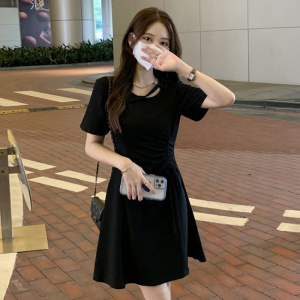 黑色连衣裙女年夏季新款小个子抽绳显瘦气质修身赫本风短裙子