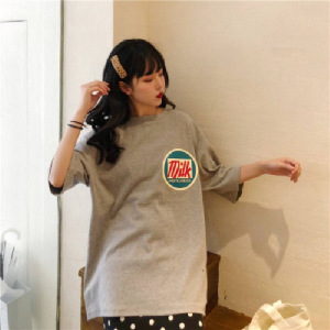夏季韩版宽松情侣装打底衫女式大码短袖T恤女学院风中长上衣服装