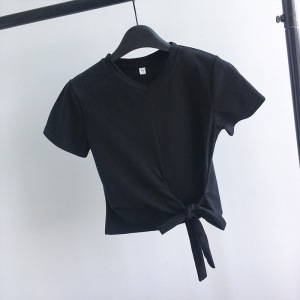 短款时尚短袖T恤女夏季韩版新款修身绑带小心机衣服上衣女装