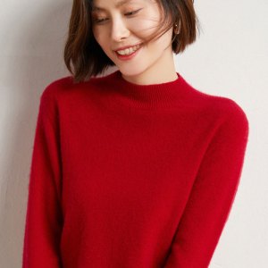 秋冬新款半高领女士毛衣纯色显瘦宽松百搭针织打底衫