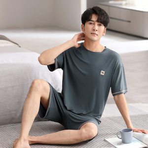 春夏季男士新款睡衣莫代尔短袖短裤圆领套装卡通休闲家居服可外穿
