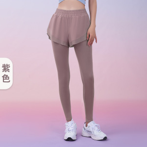 假两件运动紧身裤口袋裤裸感健身长裤高腰提臀瑜伽裤女