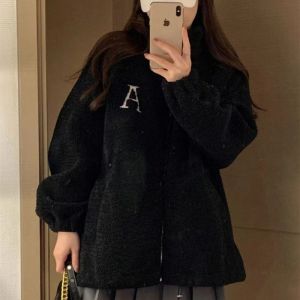 立领字母宽松显瘦加绒加厚保暖外套秋冬季新款拉链时尚简约棉服潮