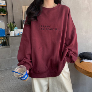 薄款/加绒 新款秋季韩版港风简约字母学生上衣宽松薄款长袖卫衣女