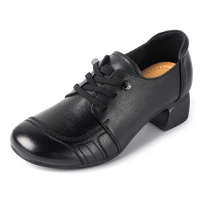 真皮中跟小皮鞋女春秋复古休闲百搭妈妈鞋粗跟舒适软底四季鞋