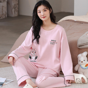 长袖睡衣女士秋冬季棉质可爱卡通休闲宽松加大码家居服套装可外穿