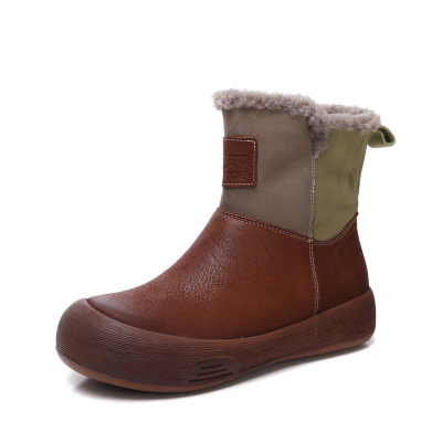 头层牛皮雪地靴女冬款新款保暖防滑不累脚女鞋复古羊羔毛短靴