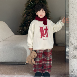 童酷儿童冬装湖州织里童装新年汉字印花加绒加厚圆领男童卫衣