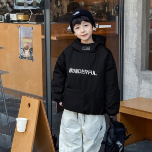 童酷男童冬季新款帅气字母刺绣贴标宝宝外套连帽加厚儿童棉服