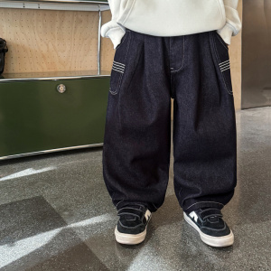 童酷男童冬季新款百搭口袋刺绣宝宝休闲裤净色加绒儿童牛仔裤