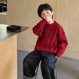 童酷男童冬季新款纯色宽松中小童针织衫韩版百搭加厚儿童毛衣