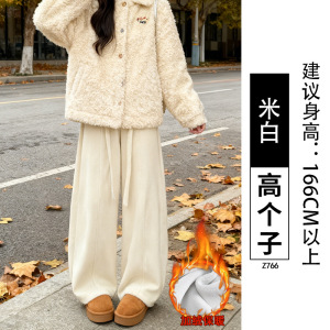 咖色加绒休闲裤子女秋冬季新款高腰显瘦加厚灯芯绒阔腿裤_579_294