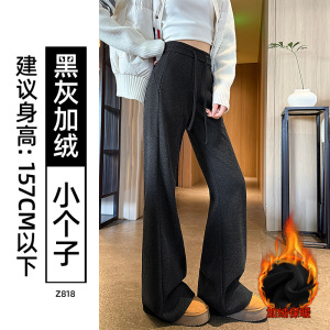 加绒微喇裤女新款秋冬加绒羊毛糯米裤休闲小个子毛呢喇叭裤子