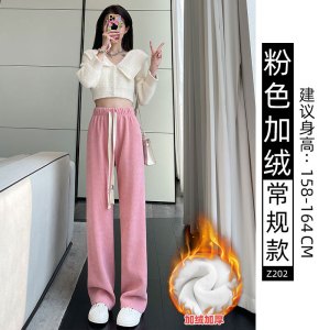 灯芯绒裤子女冬小个子加绒加厚灰色雪尼尔冬天休闲窄版直筒阔腿裤_431