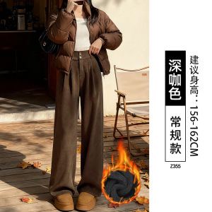 黑色加绒裤子女新款冬加厚灯芯绒西装裤雪尼尔棉裤直筒阔腿裤_222