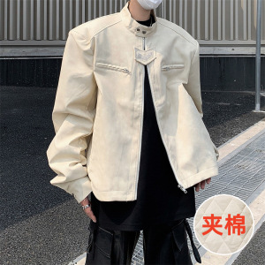 男装美式潮牌高街外套男生棕咖色飞行员夹克复古机车服潮流PU皮衣