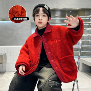 男童红色夹棉外套新款冬季儿童拜年服棉衣大童冬装新年衣服潮