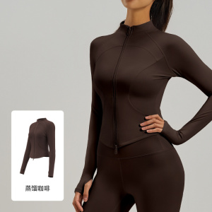 新款侧口袋瑜伽服修身显瘦健身上衣双拉链跑步运动外套女