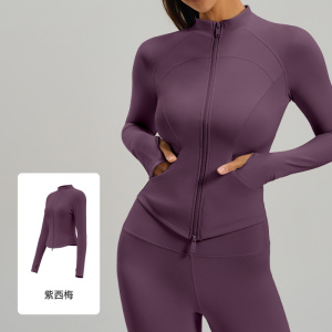 新款侧口袋瑜伽服修身显瘦健身上衣双拉链跑步运动外套女