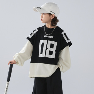 男童卫衣春秋款2026新款痞儿童装帅气大童男孩秋季假两件打底上衣