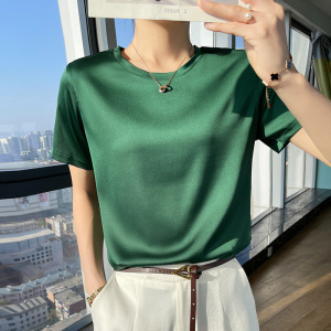 超柔短袖T恤女丝光棉夏季女装2026新款潮纯色半袖上衣白色体恤衫