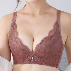 蕾丝无痕无钢圈文胸性感舒适内衣女小胸聚拢上托收副乳调整型胸罩