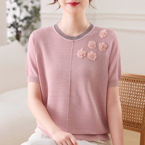2026年女士休闲妈妈装短袖T恤时尚简约中老年人衣服40-60岁圆领夏