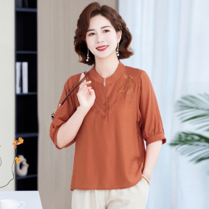 中年妈妈夏装上衣时尚中老年女装小衫夏款衣服气质婆婆装大码女款
