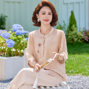 夏季新款妈妈装轻薄款中老年女款上衣时尚国风夏款衣服40-50岁女