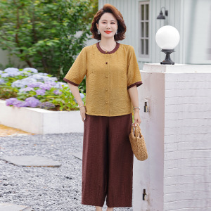 妈妈装夏天衣服时尚中年宽松中老年女装套装夏季洋气两件套女50岁