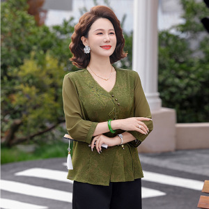 妈妈装夏季小衫时尚女40-60岁V领销售中老年女装大码宽松上衣女夏