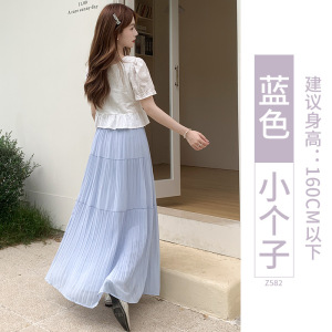 杏色纱裙半身裙女2026新款春夏高腰垂感a字半裙小个子雪纺百褶裙
